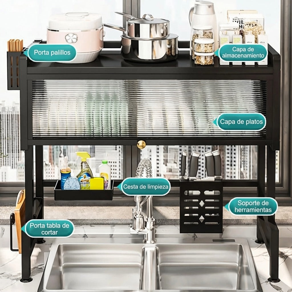 Escurridor Organizador de Platos Premium con Tapa Antipolvo