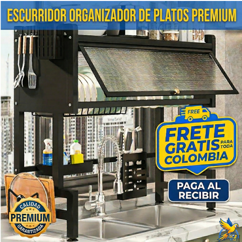 Escurridor Organizador de Platos Premium con Tapa Antipolvo